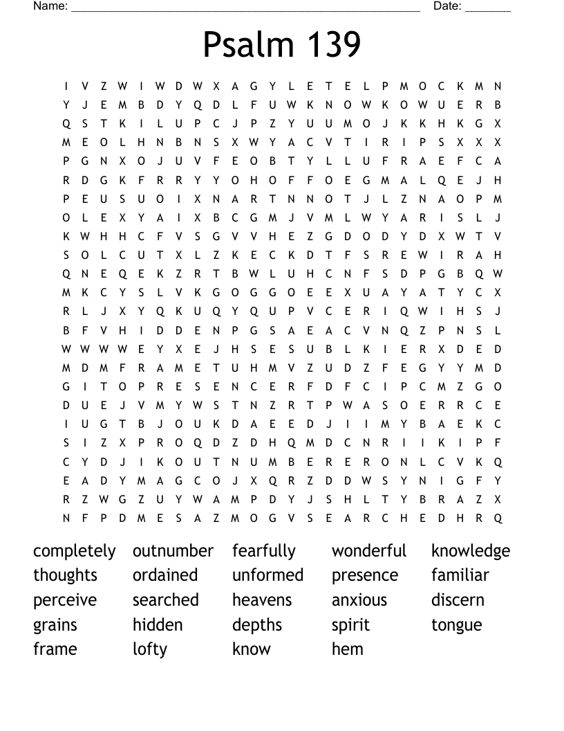 Psalm 139 Word Search