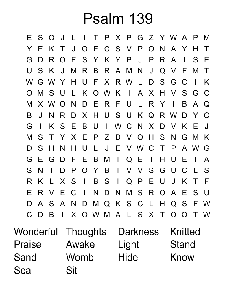 Psalm 139 Word Search