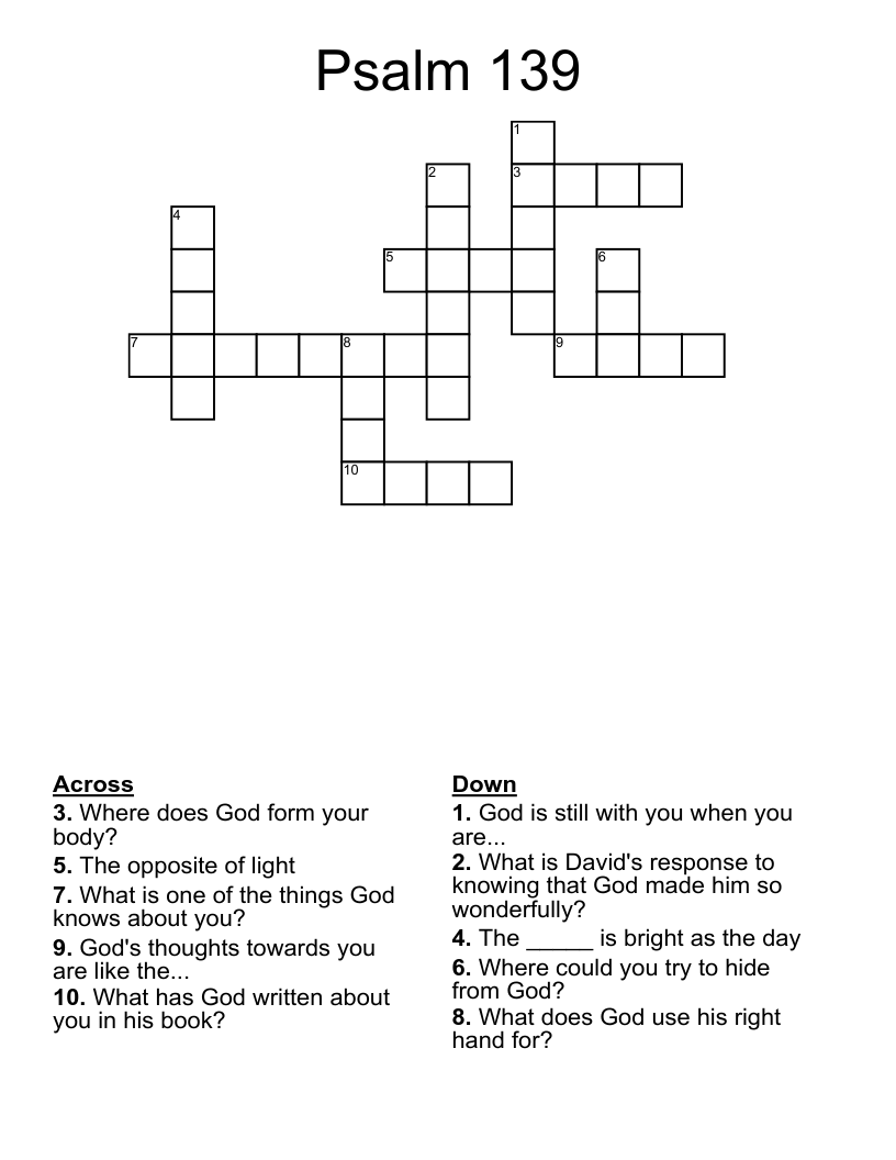 Psalm 139 Crossword