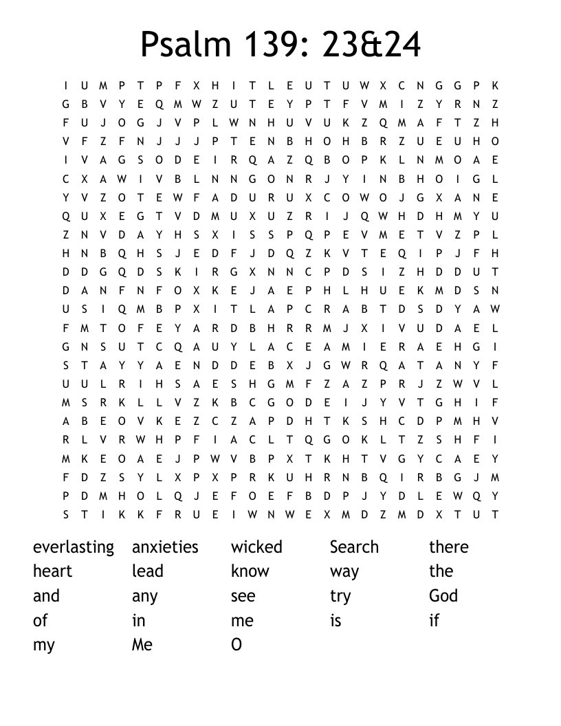 Psalm 139: 23&24 Word Search