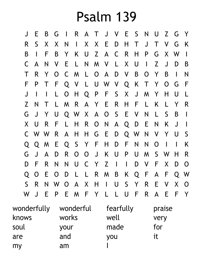Psalm 139 Word Search