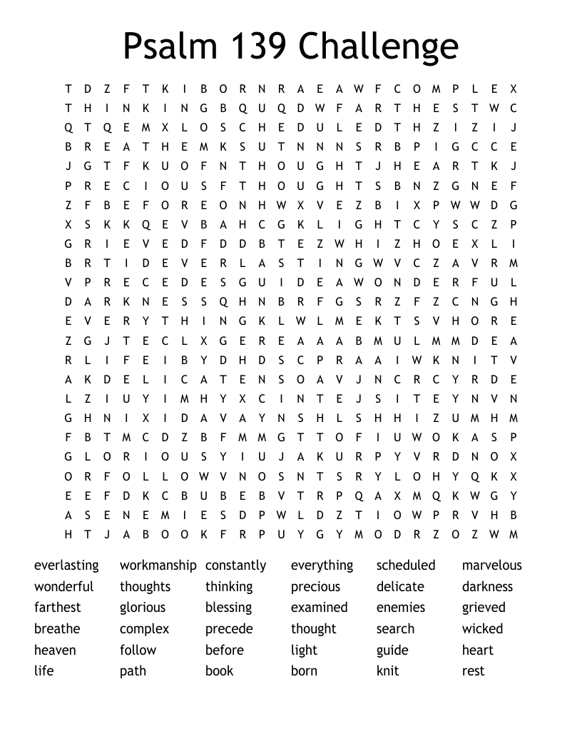 Psalm 139 Challenge Word Search