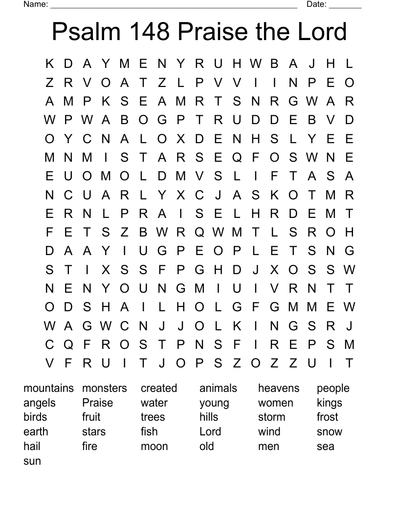 Psalm 148 Praise the Lord Word Search