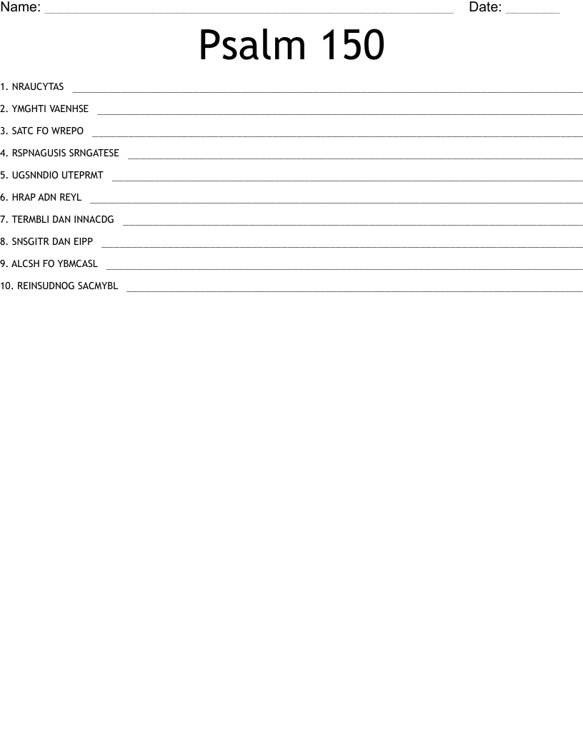 Psalm 150 Word Scramble