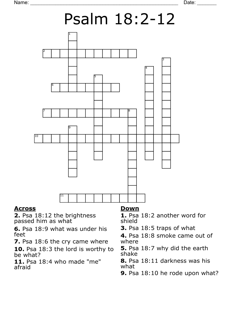 Psalm 18:2-12 Crossword