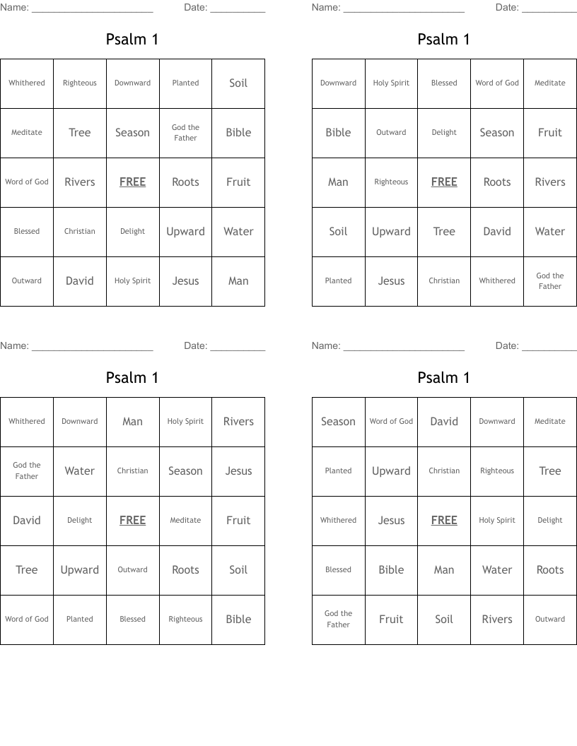 Psalm 1 Bingo Cards