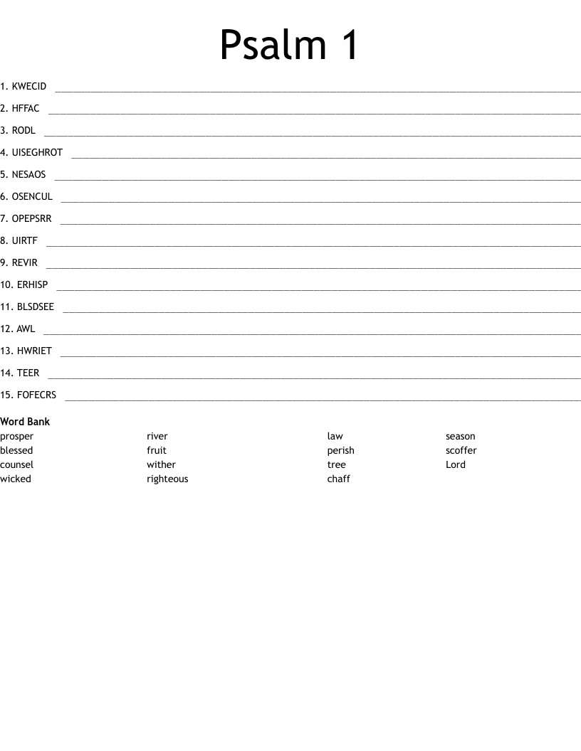 Psalm 1 Word Scramble