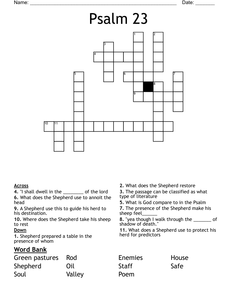 Psalm 23 Crossword