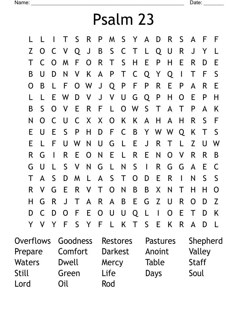 Psalm 23 Word Search