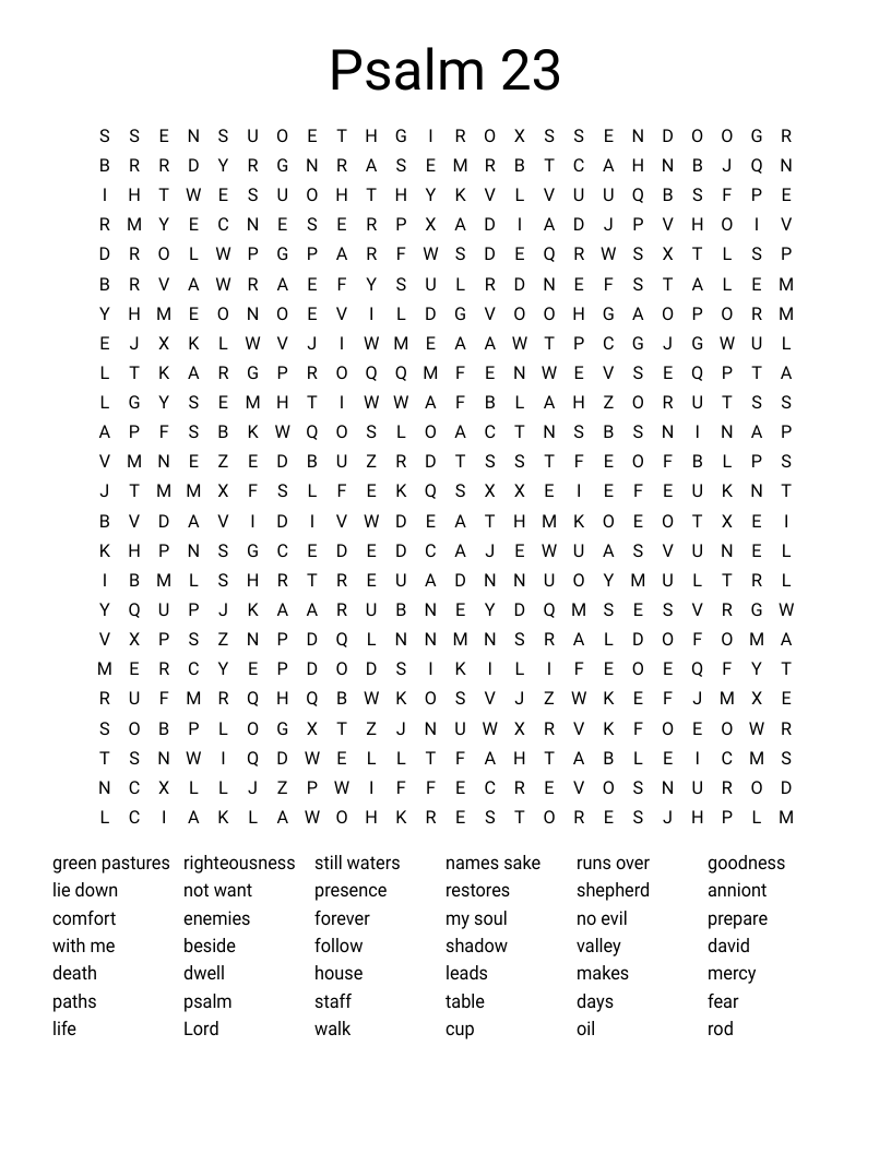 Psalm 23 Word Search