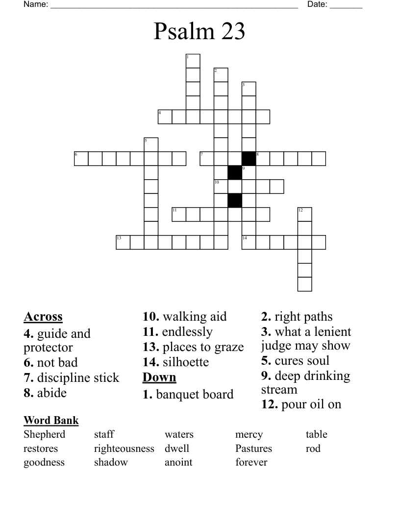 Psalm 23 Crossword