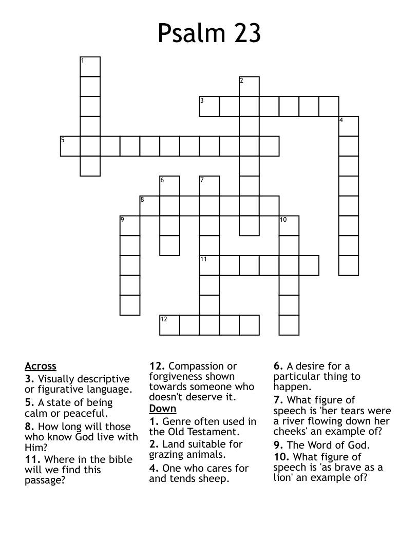 Psalm 23 Crossword