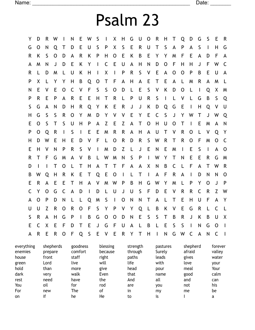 Psalm 23 Word Search