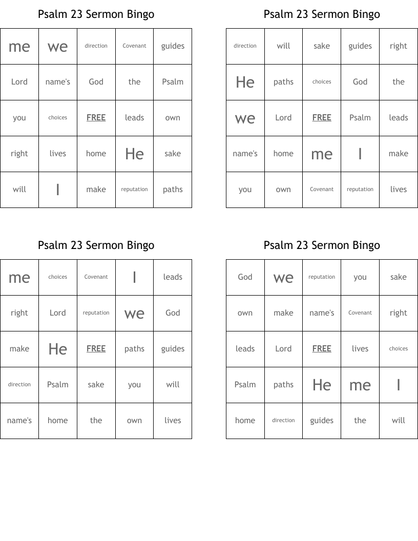 Psalm 23 Sermon Bingo