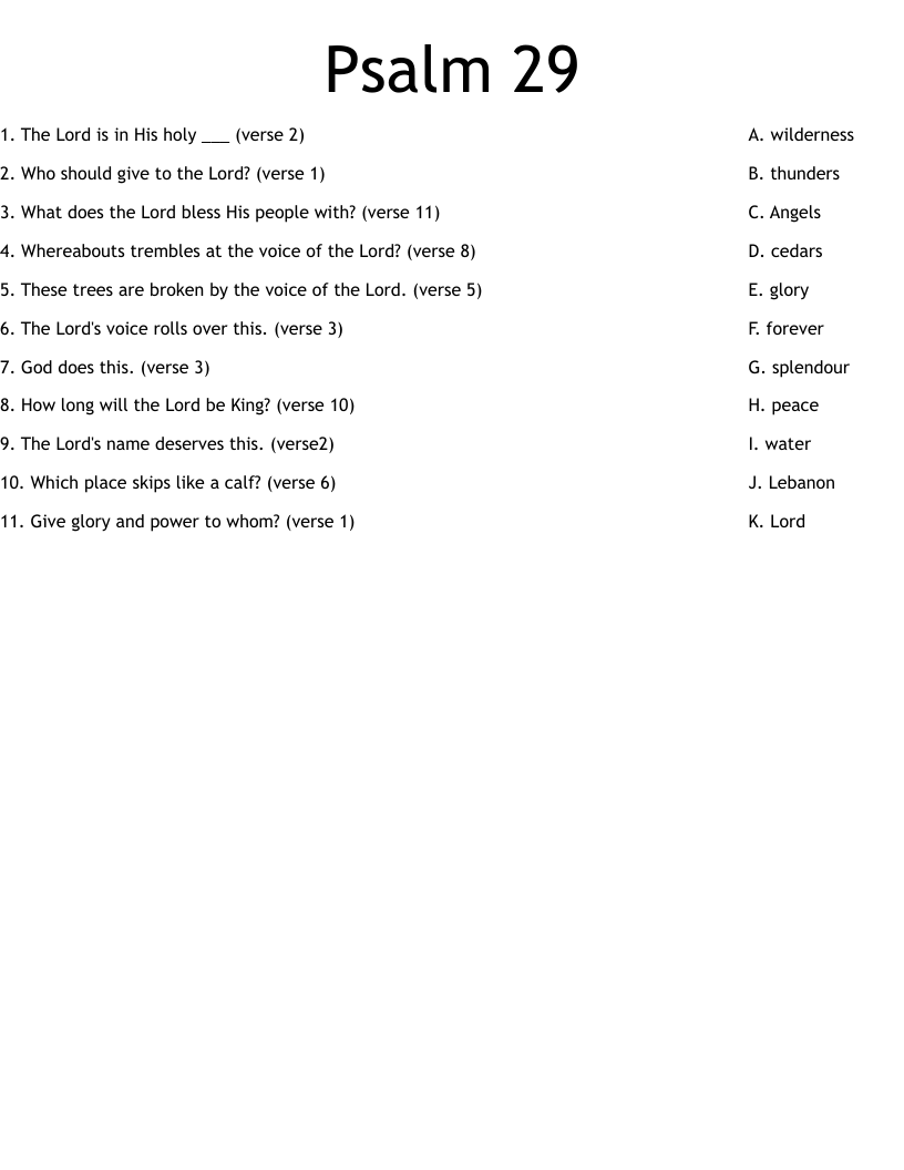 Psalm 29 Worksheet