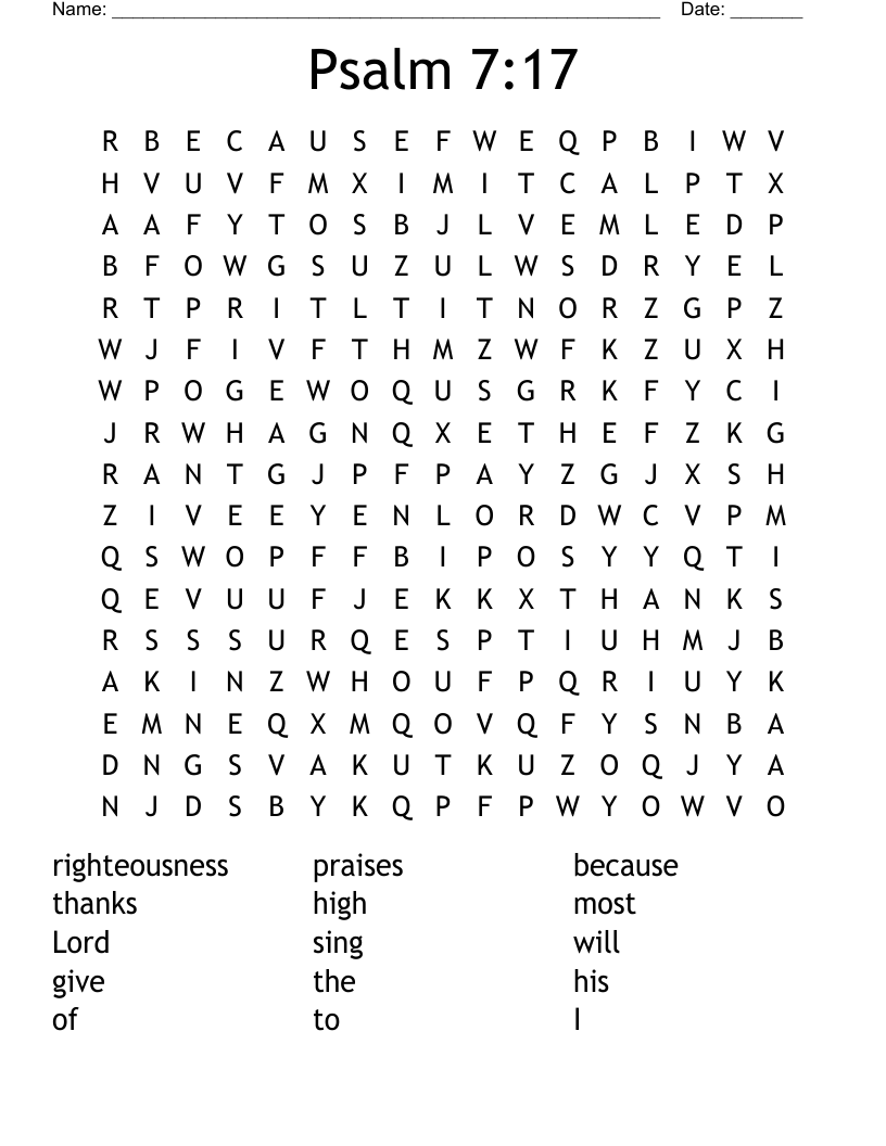 Psalm 7:17 Word Search