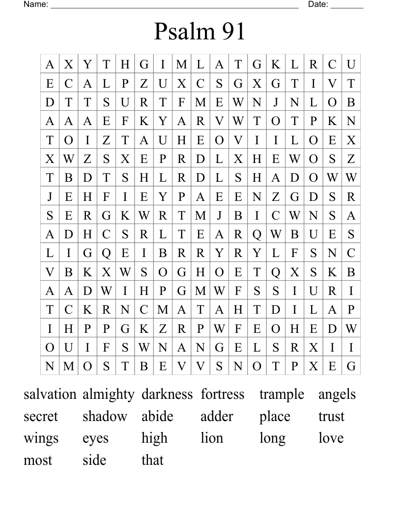 Psalm 91 Word Search