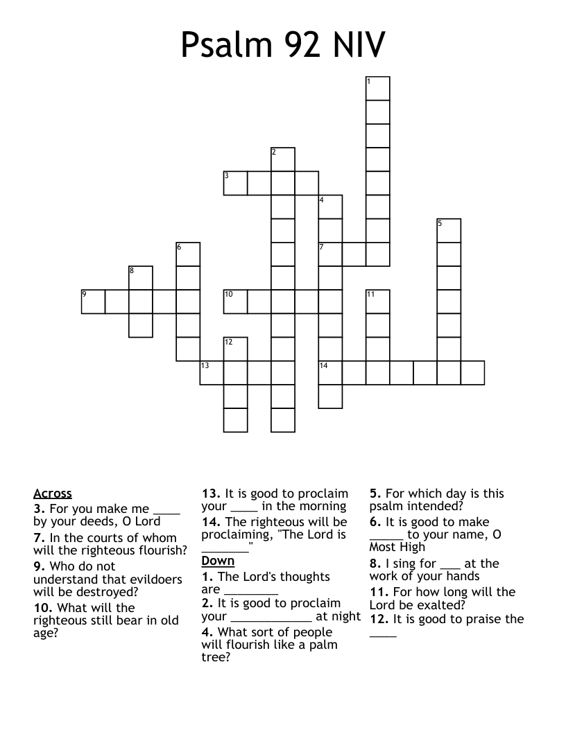 Psalm 92 NIV Crossword