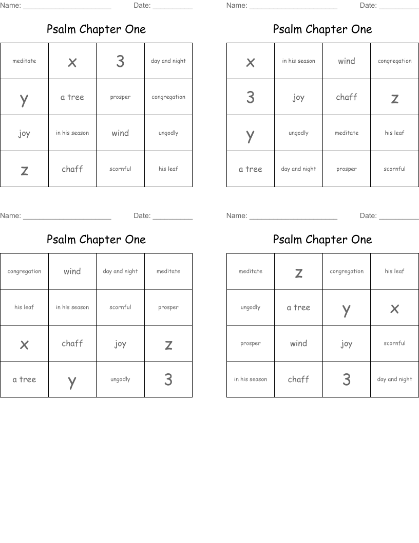 Psalm Chapter One Bingo Cards