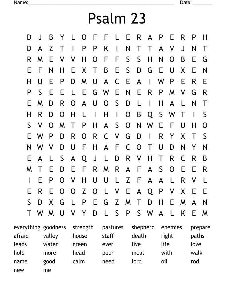 Psalm  23 Word Search