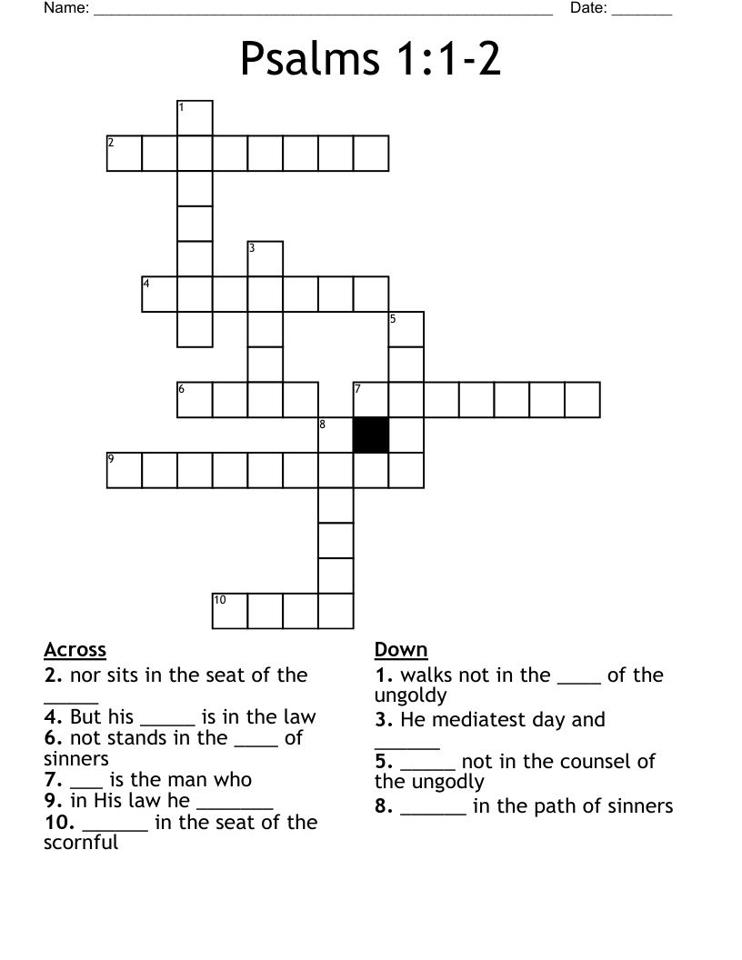 Psalms 1:1-2 Crossword