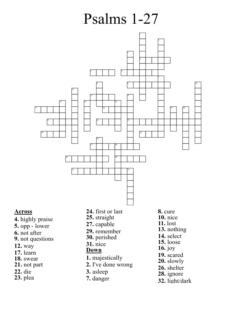 Psalms 1-27  Crossword