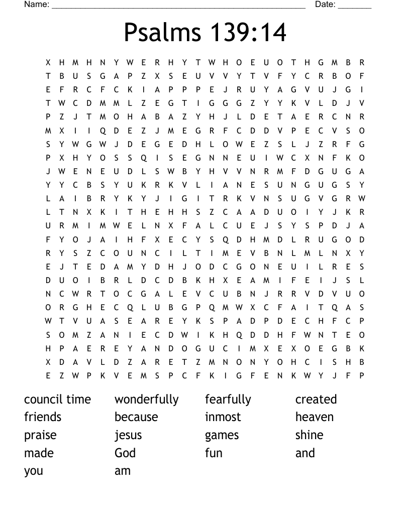 Psalms 139:14 Word Search