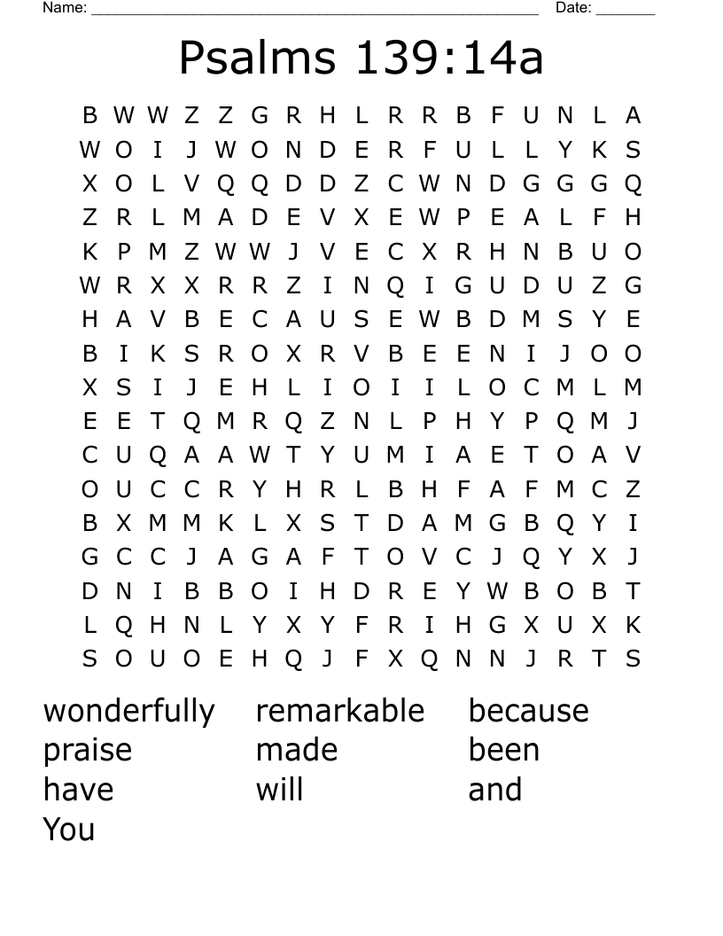 Psalms 139:14a Word Search