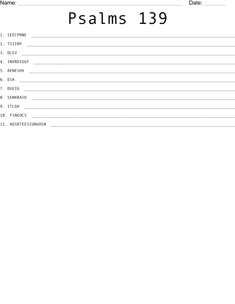 Psalms 139 Word Scramble