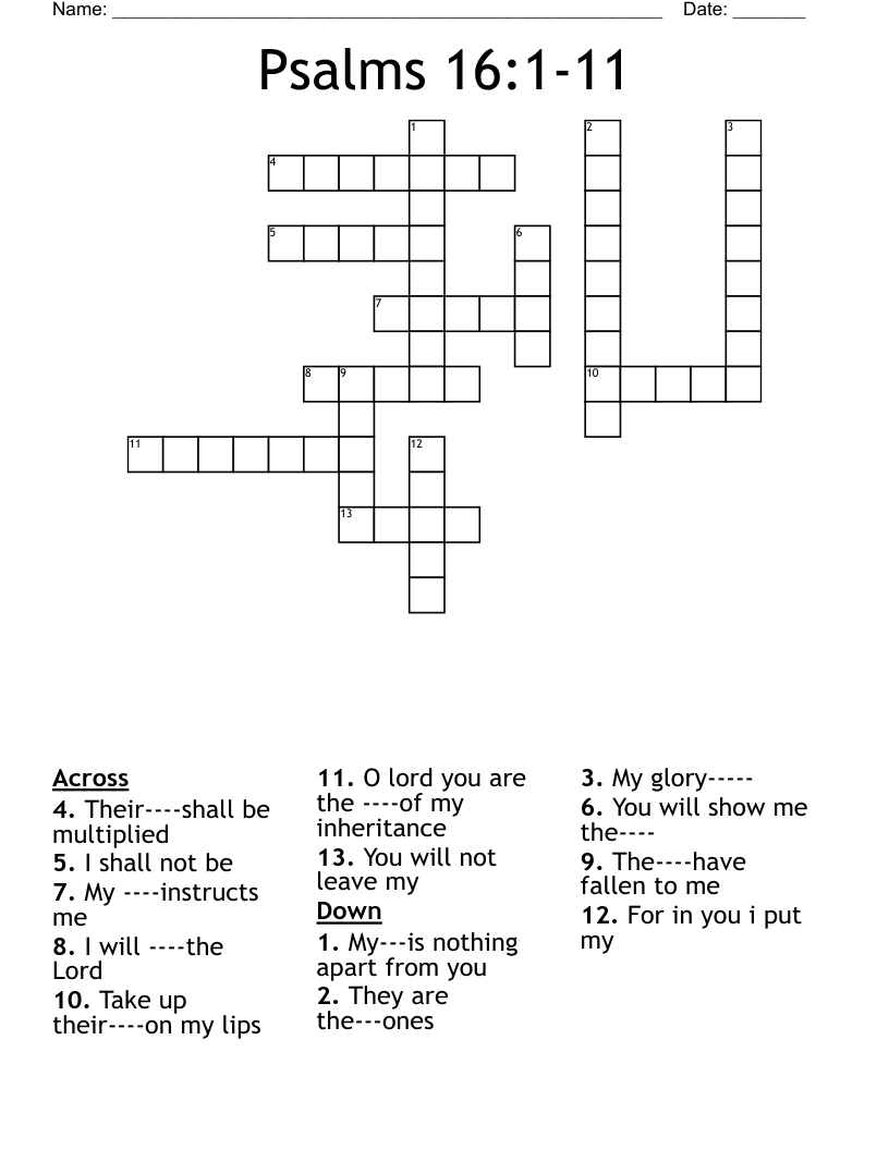 Psalms 16:1-11 Crossword