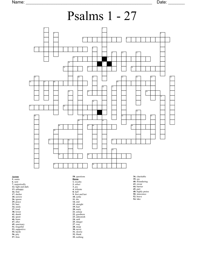 Psalms 1 -  27 Crossword