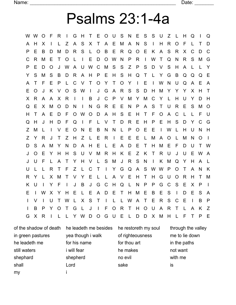 Psalms 23:1-4a Word Search