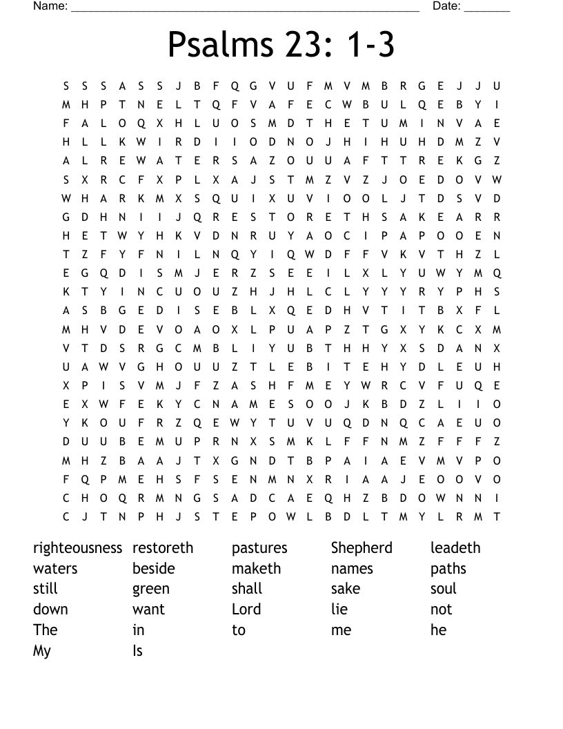 Psalms 23: 1-3 Word Search
