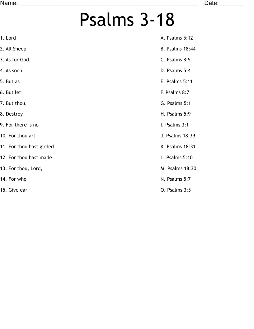 Psalms 3-18 Worksheet