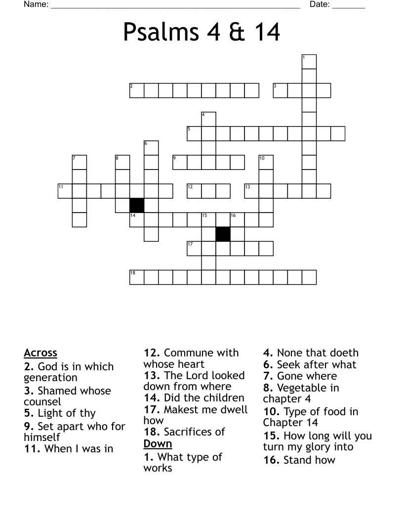 Psalms 4 & 14 Crossword
