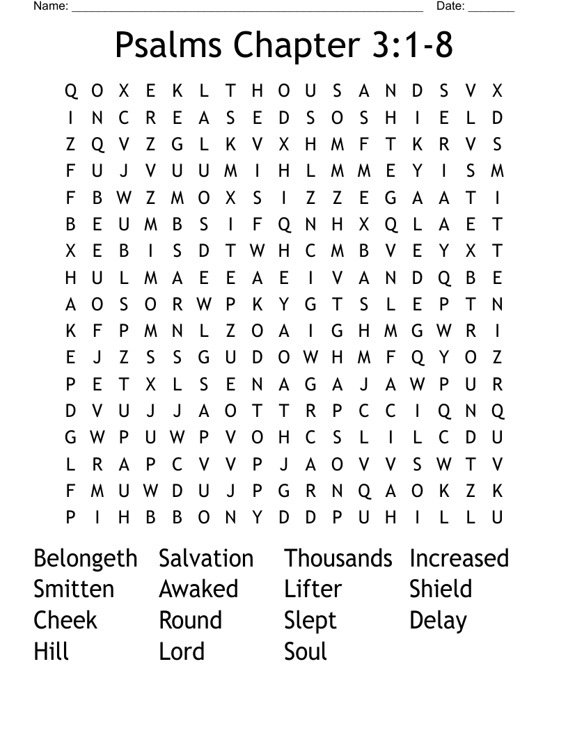 Psalms Chapter 3:1-8 Word Search