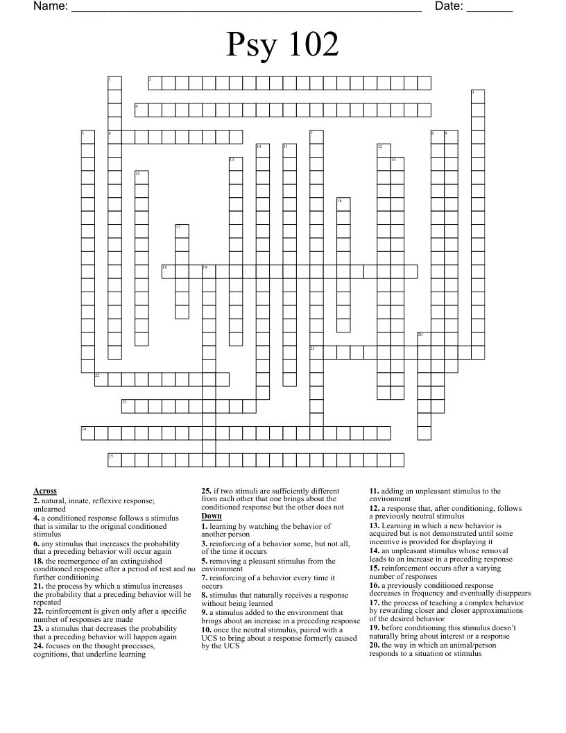 Psy 102 Crossword