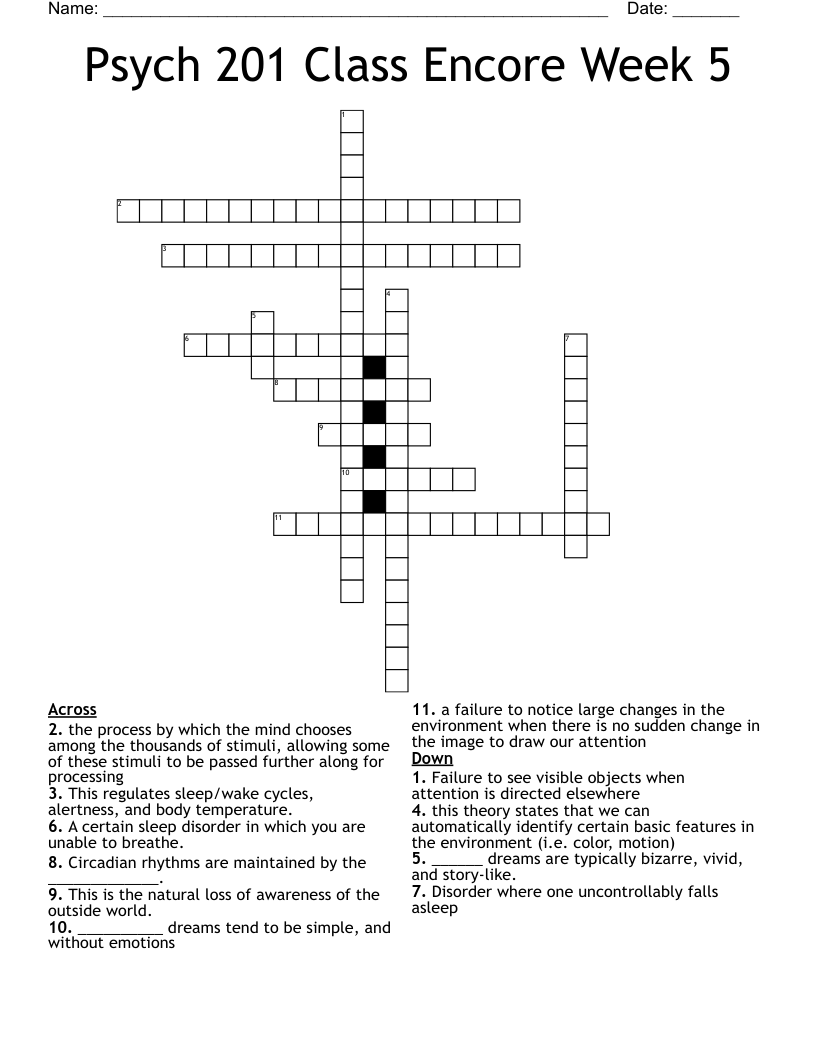 Psych 201 Class Encore Week 5 Crossword