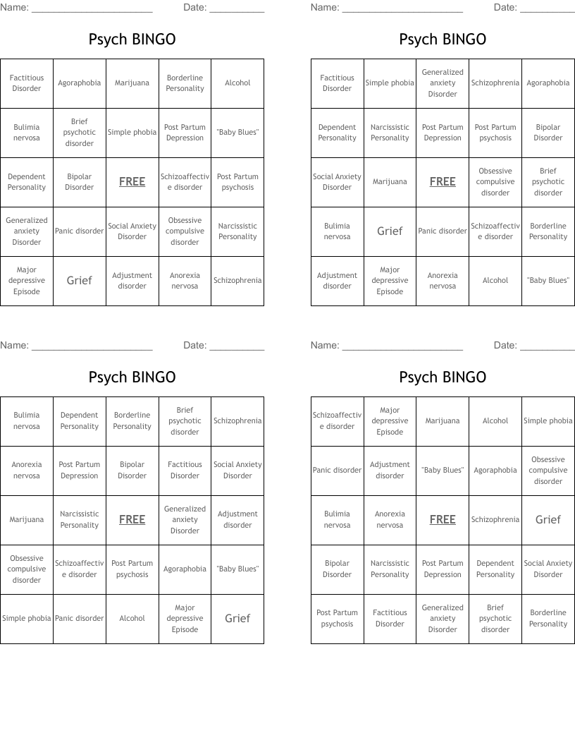 Psych BINGO