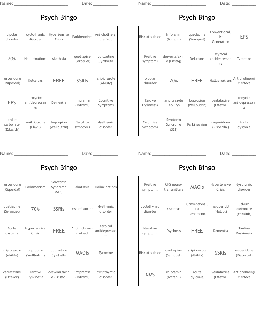 Psych Bingo