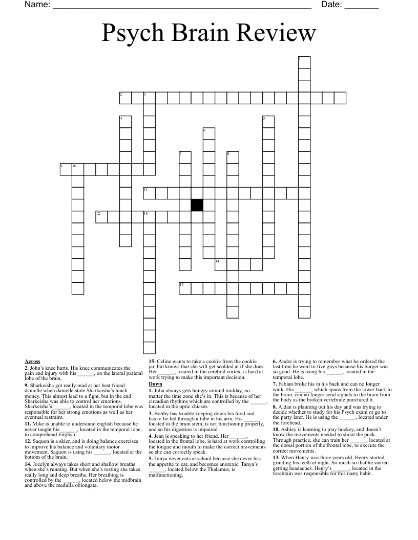 Psych Brain Review Crossword
