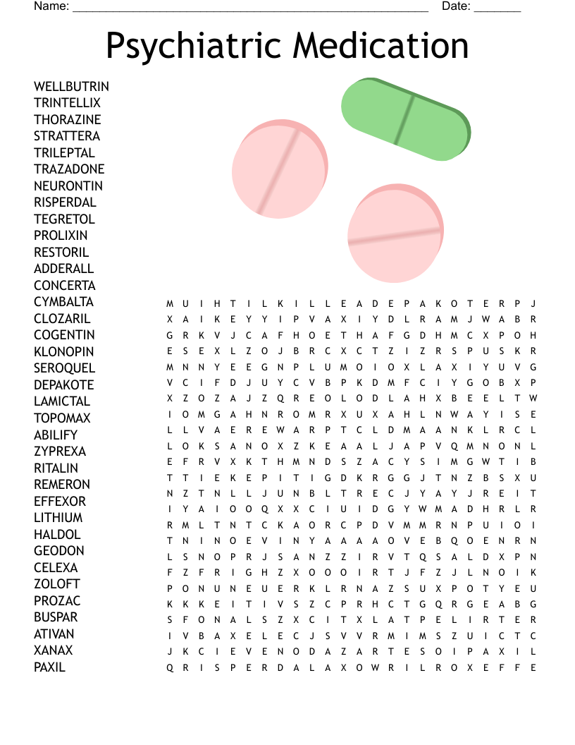 Psychiatric Medication Word Search