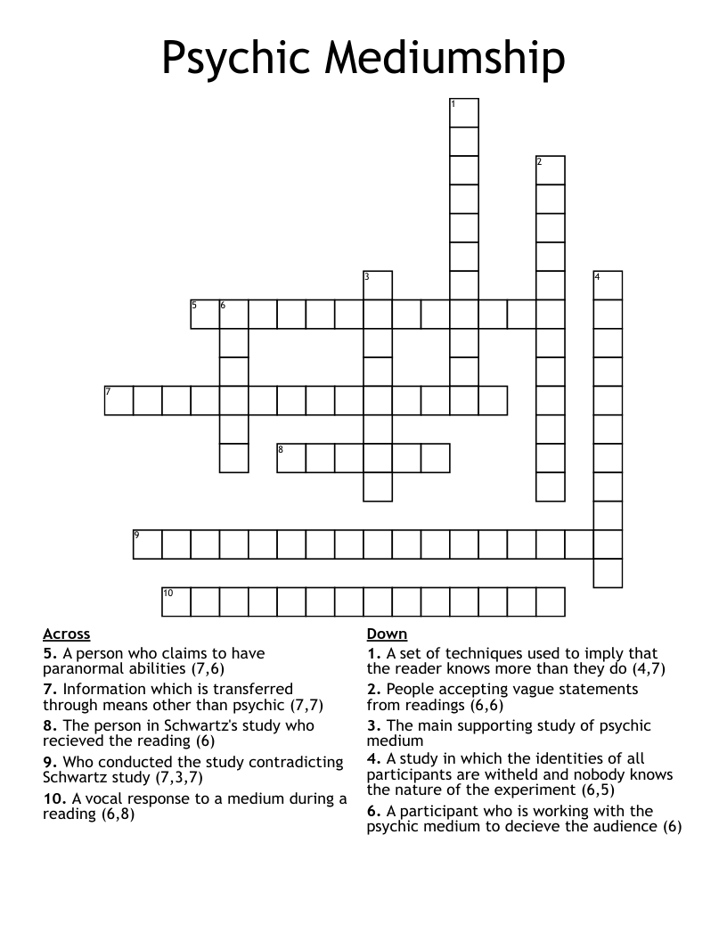 Psychic Mediumship Crossword