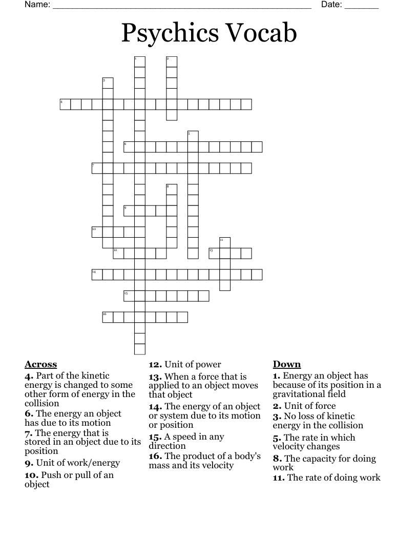 Psychics Vocab Crossword