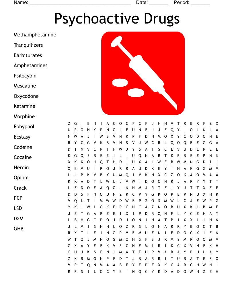Psychoactive Drugs Word Search