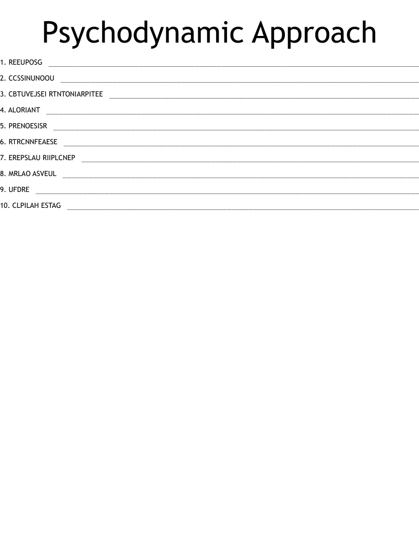 Psychodynamic Approach Word Scramble