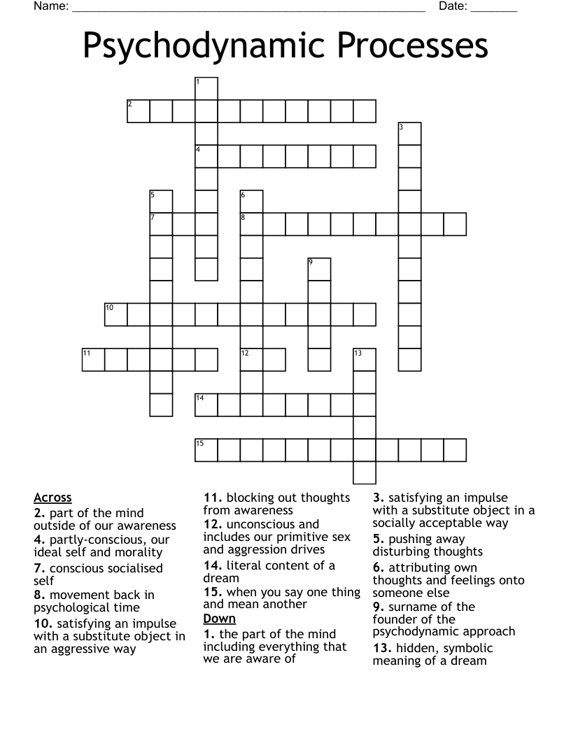 Psychodynamic Processes Crossword
