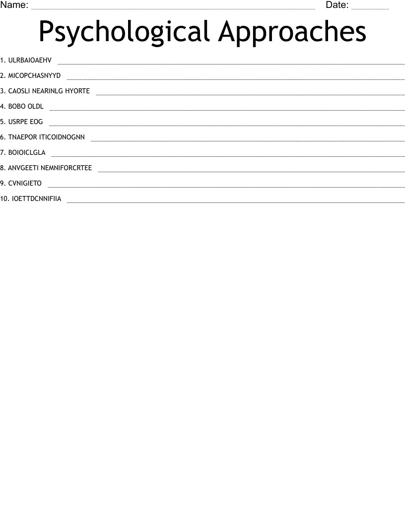 Psychological Approaches Word Scramble