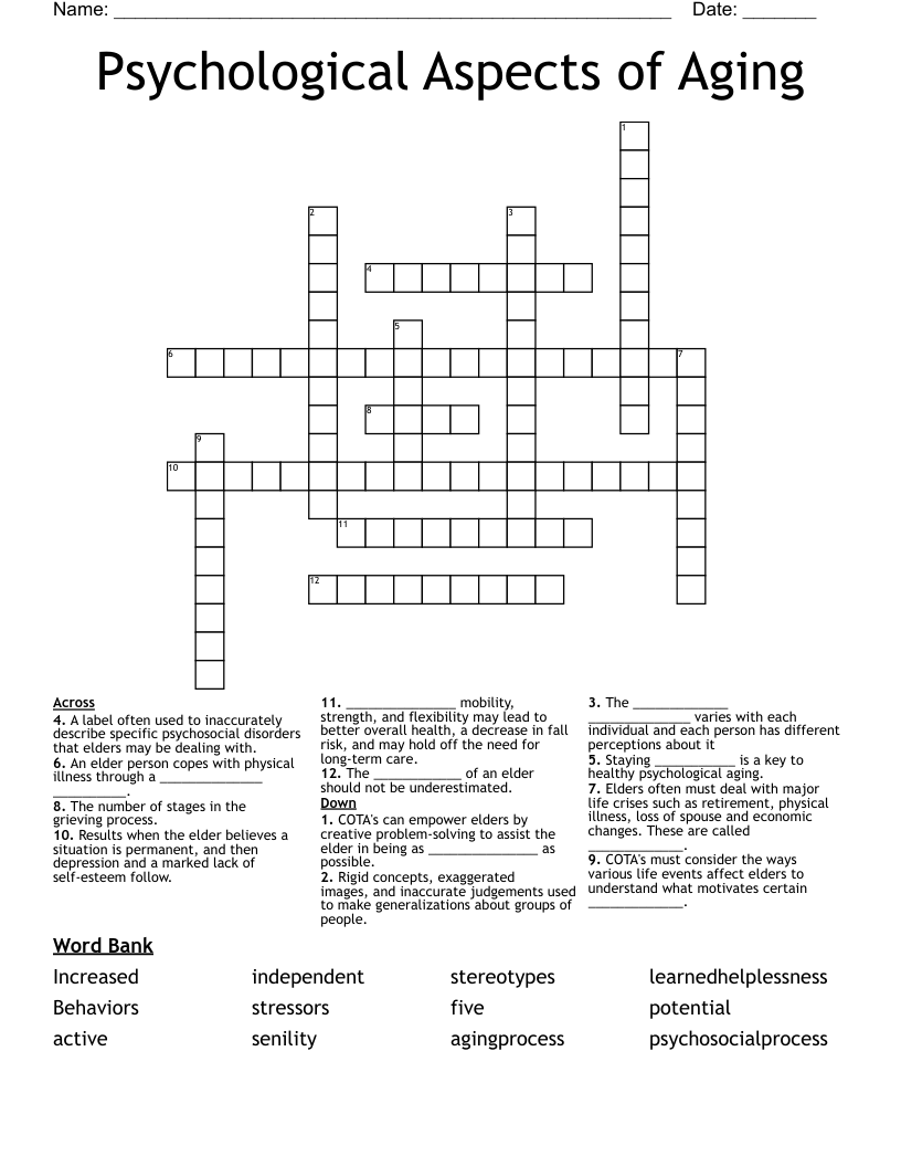 Psychological Aspects of Aging Crossword