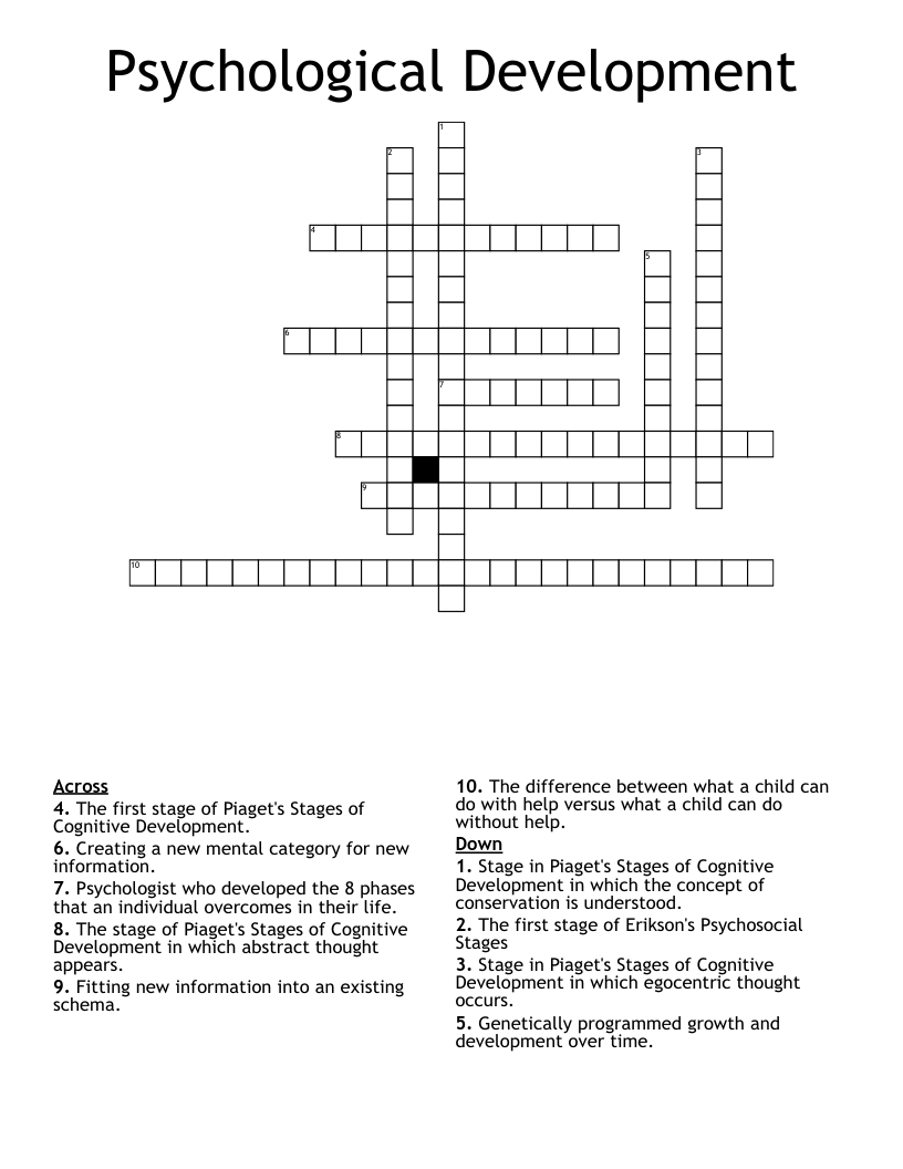 Psychological Development  Crossword